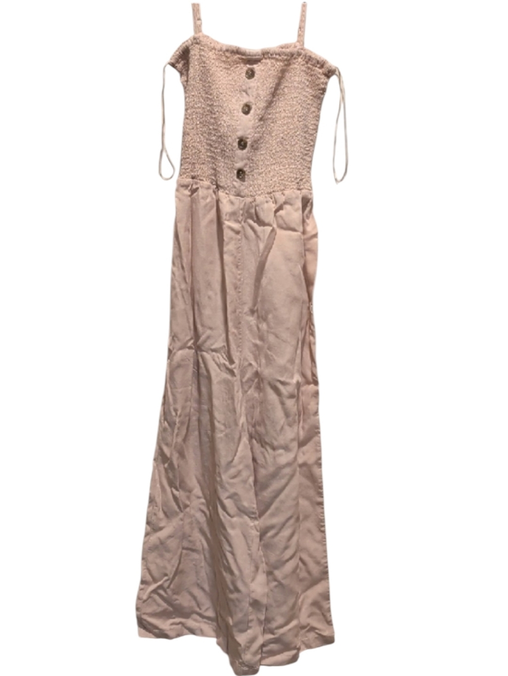 Love Tree Light Blush Smocked Wide-Leg Jumpsuit (#C1008)